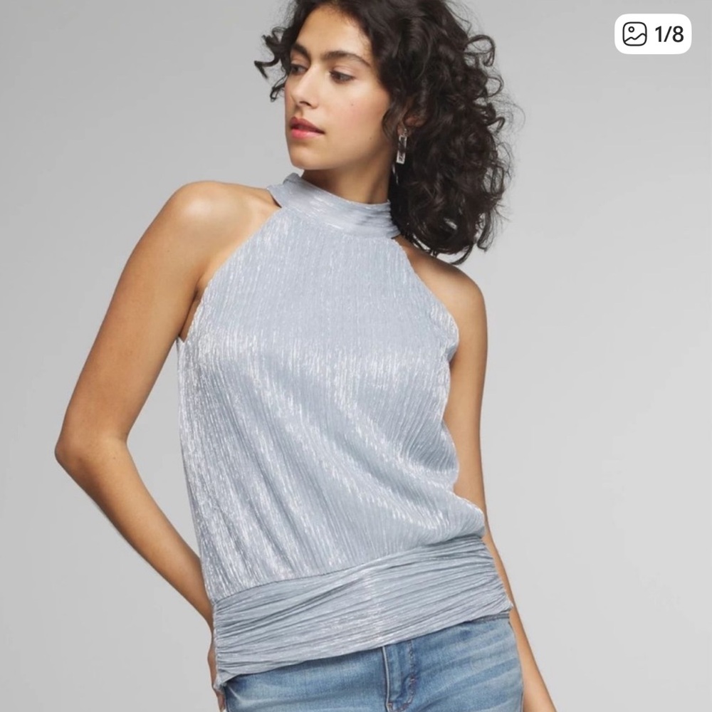 White House Black Market Metallic Mockneck Halter Top
